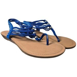 Madden Girl Thrill Blue Rhinestone Strappy Flat Sandals Womens Size 9M